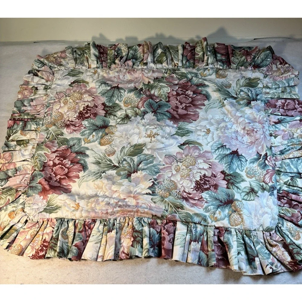 Vintage Waverly Ruffled Pillow‎ Shams Standard 19x26 Multi Rose Floral Set of 2